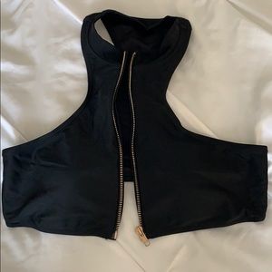 Black zip crop top racer back